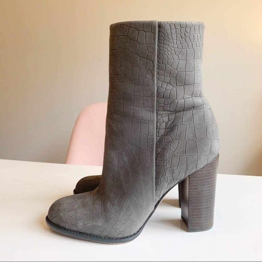 SAM EDELMAN
Grey Leather Reyes Croc Effect Heeled Ankle Boots